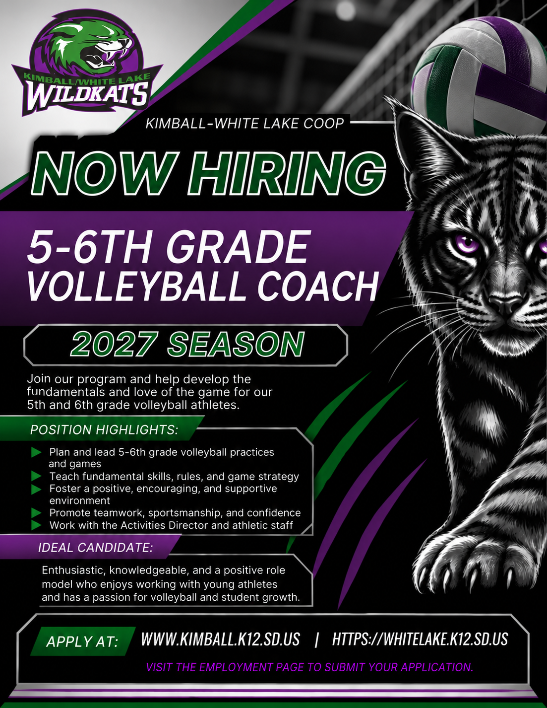 Advertising for a 5-6th grade volleyball coach